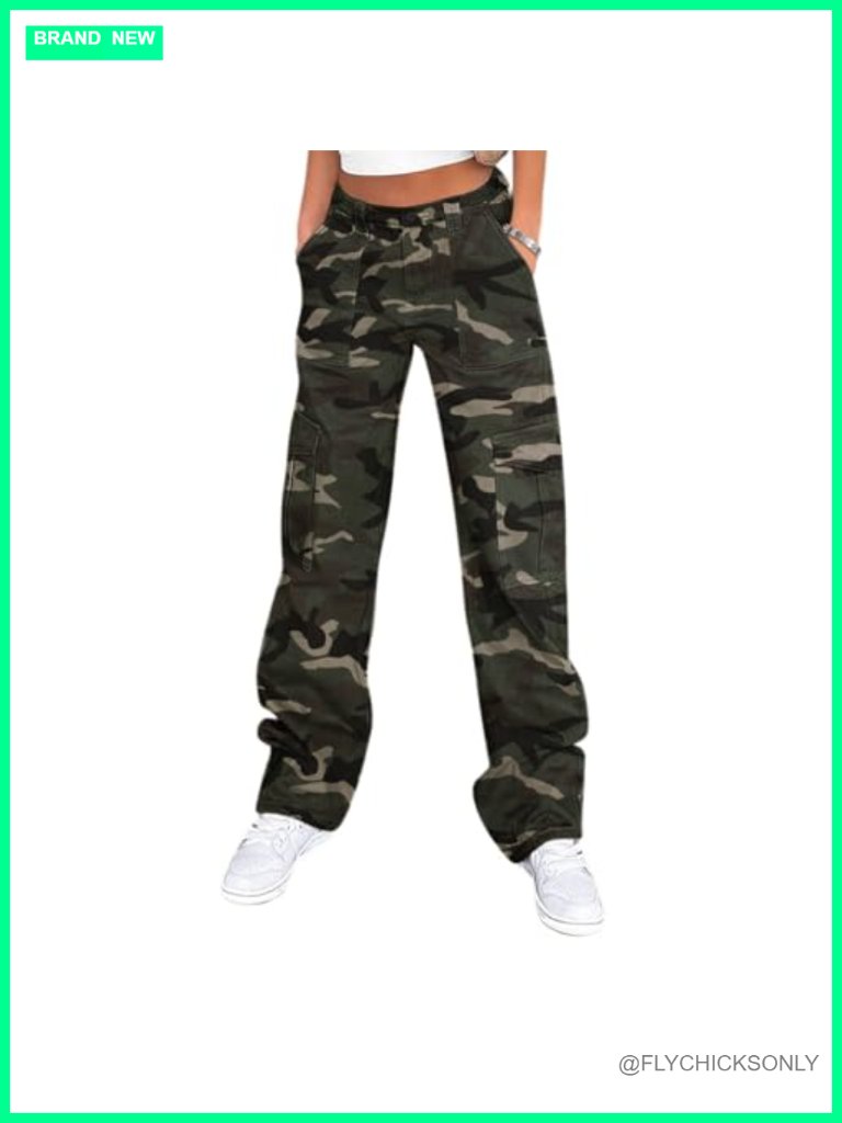 High Waisted Cargo Pants With 6 Pockets Baggy Wide Leg Y2k Streetwear